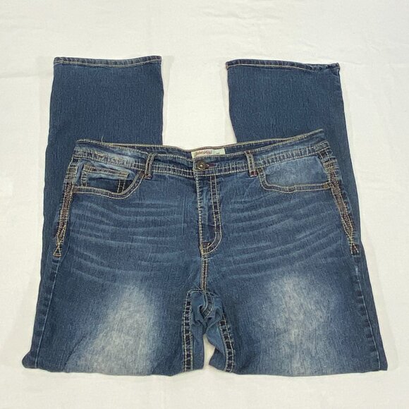 Faded Glory Embroidered Bootcut Joy Jeans 18W Medium Wash Denim Slim Fit Classic - Picture 7 of 14